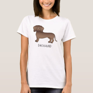 Schokolade Kurze Haare Dackel Cartoon Dog & Text T-Shirt