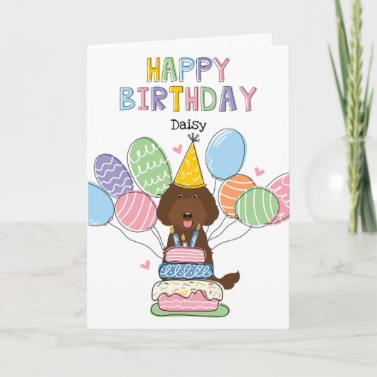 Schokolade Labradoodle Hund Happy Birthday Card Karte (Vorderseite)