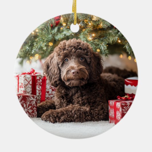 Schokolade Labradoodle Keramik Ornament (Hinten)