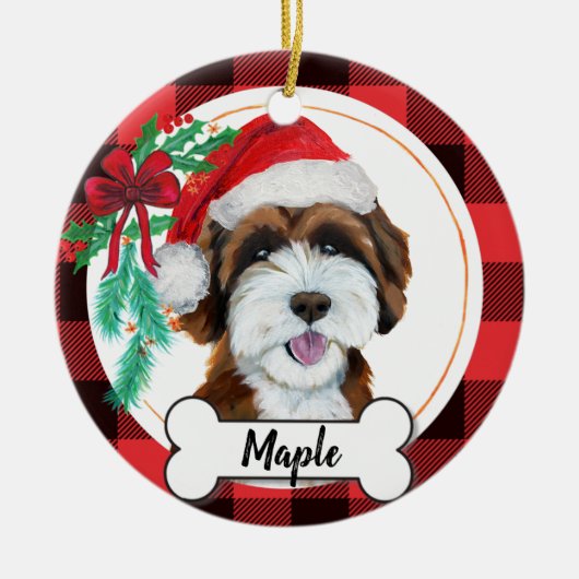 Schokolade Labradoodle / Schokolade Goldendoodle Keramik Ornament (Vorne)