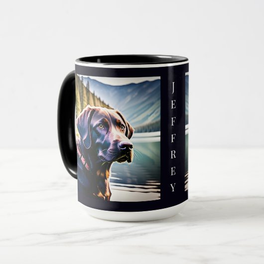Schokolade Labrador am Bergsee Tasse (Vorderseite Links)
