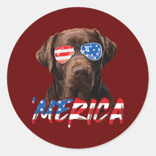 Schokolade Labrador American Flag Labrador Hund Lo Runder Aufkleber