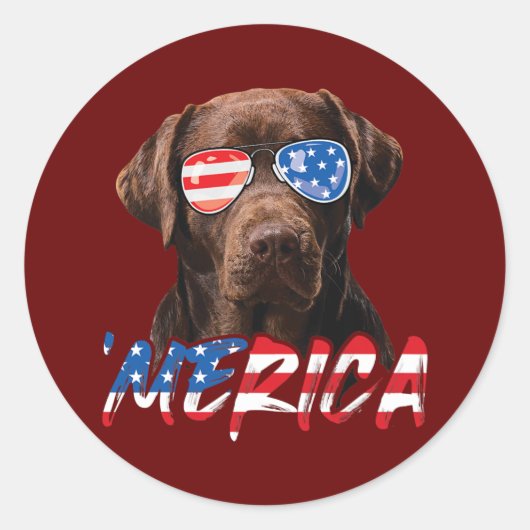 Schokolade Labrador American Flag Labrador Hund Lo Runder Aufkleber (Vorderseite)