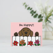 Schokolade Labrador beobachtet Sie Postkarte (Stehend Vorderseite)