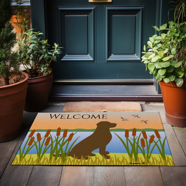 Schokolade Labrador Bird Dog Sunset Fußmatte (Chocolate Labrador Bird Dog Sunset Doormat for Labrador Owners.  Beautiful silhouette design.)