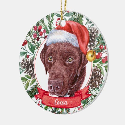 Schokolade Labrador Custom Weihnachtsmannmütze Wei Keramik Ornament (Links)