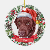 Schokolade Labrador Custom Weihnachtsmannmütze Wei Keramik Ornament (Hinten)