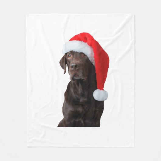 Schokolade Labrador Dog Portrait Weihnachtsmannmüt Fleecedecke (Vorderseite)