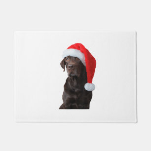 Schokolade Labrador Dog Portrait Weihnachtsmannmüt Fußmatte