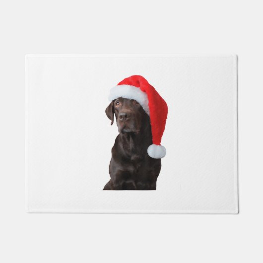 Schokolade Labrador Dog Portrait Weihnachtsmannmüt Fußmatte (Vorderseite)