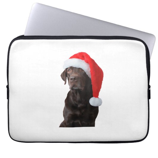 Schokolade Labrador Dog Portrait Weihnachtsmannmüt Laptopschutzhülle (Vorderseite)