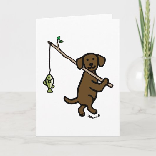 Schokolade Labrador Fishing Cartoon Karte (Vorderseite)