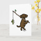 Schokolade Labrador Fishing Cartoon Karte (Gelbe Blume)