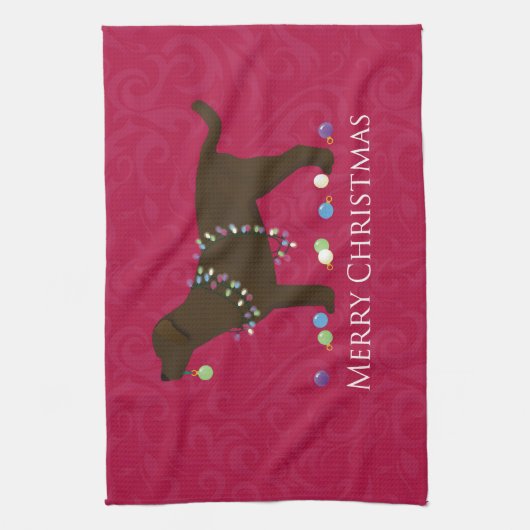 Schokolade Labrador Frohe Weihnachtsgestaltung Geschirrtuch (Vertikal)