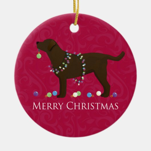 Schokolade Labrador Frohe Weihnachtsgestaltung Keramikornament (Vorne)