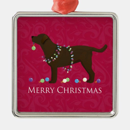 Schokolade Labrador Frohe Weihnachtsgestaltung Ornament Aus Metall (Vorne)