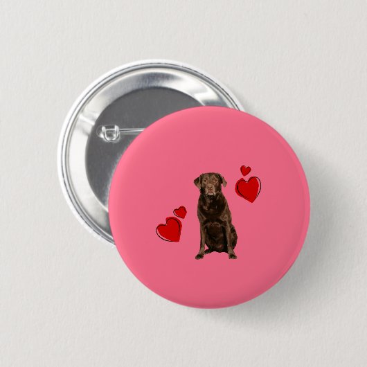 Schokolade Labrador Happy Valentinstag Button (Vorne & Hinten)