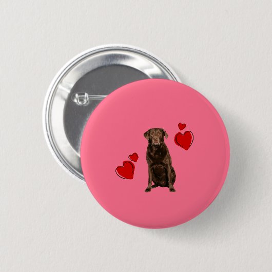 Schokolade Labrador Happy Valentinstag Button (Vorne & Hinten)
