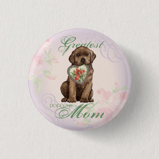 Schokolade Labrador Herz Mama Button (Vorderseite)
