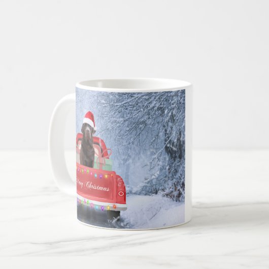 Schokolade Labrador Hund im Schnee Weihnachtswagen Kaffeetasse (Vorderseite Links)