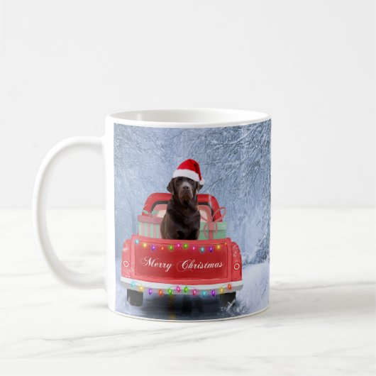 Schokolade Labrador Hund im Schnee Weihnachtswagen Kaffeetasse (Links)