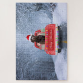 Schokolade Labrador Hund im Schnee zu Weihnachten Puzzle (Vertikal)