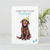 Schokolade Labrador Hund Personalisiert Happy Birt Karte (Stehend Vorderseite)