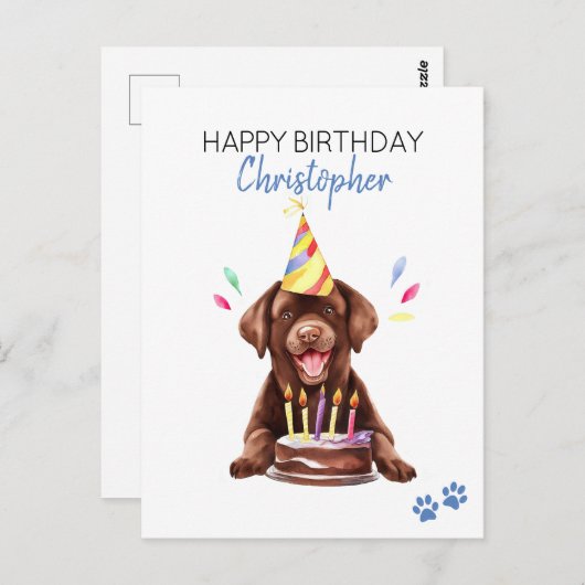 Schokolade Labrador Hund Personalisiert Happy Birt Postkarte (Vorne/Hinten)