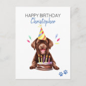 Schokolade Labrador Hund Personalisiert Happy Birt Postkarte (Vorderseite)
