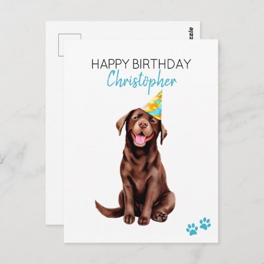 Schokolade Labrador Hund Personalisiert Happy Birt Postkarte (Vorne/Hinten)