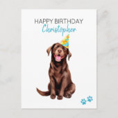 Schokolade Labrador Hund Personalisiert Happy Birt Postkarte (Vorderseite)