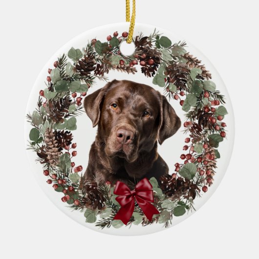 Schokolade Labrador Hund Pinecone Personalisiert Keramik Ornament (Vorne)