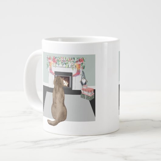 Schokolade Labrador Hund Weihnachtsfeuerplatz Szen Jumbo-Tasse (Vorderseite Links)