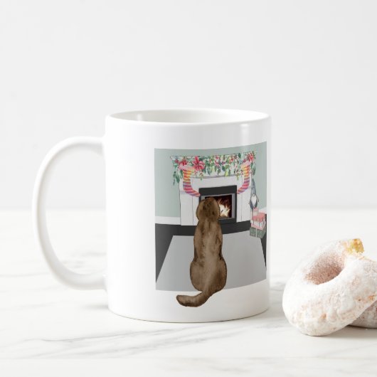 Schokolade Labrador Hund Weihnachtsfeuerplatz Szen Kaffeetasse (Mit Donut)