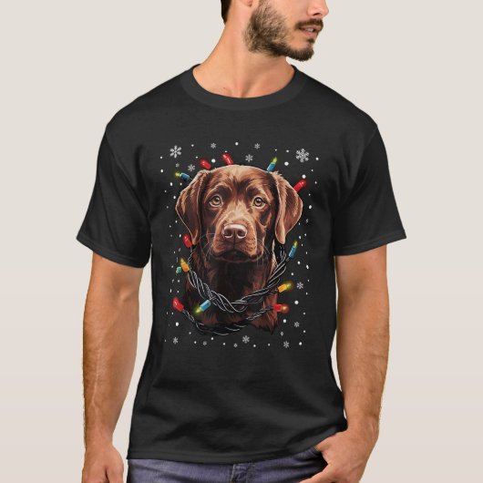 Schokolade Labrador Hund Weihnachtslicht Weihnacht T-Shirt (Vorderseite)