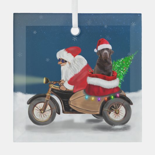 Schokolade Labrador Hund Weihnachtsmann Ornament Aus Glas (Vorderseite)