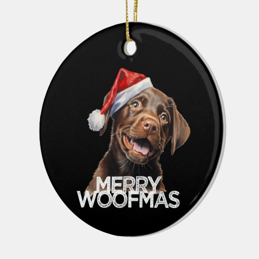 Schokolade Labrador Hund Weihnachtsmannmütze MERRY Keramik Ornament (Links)