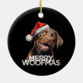 Schokolade Labrador Hund Weihnachtsmannmütze MERRY Keramik Ornament (Hinten)
