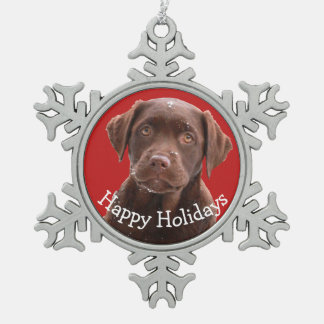 Schokolade Labrador Hund Welpe Pet Canine Happy Ho Schneeflocken Zinn-Ornament