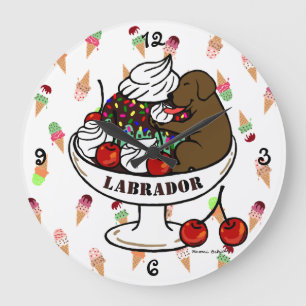 Schokolade Labrador & Ice Cream Sundae Große Wanduhr