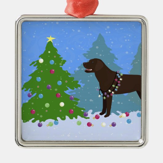 Schokolade Labrador im Wald Dekorieren Weihnachtsb Ornament Aus Metall (Vorne)