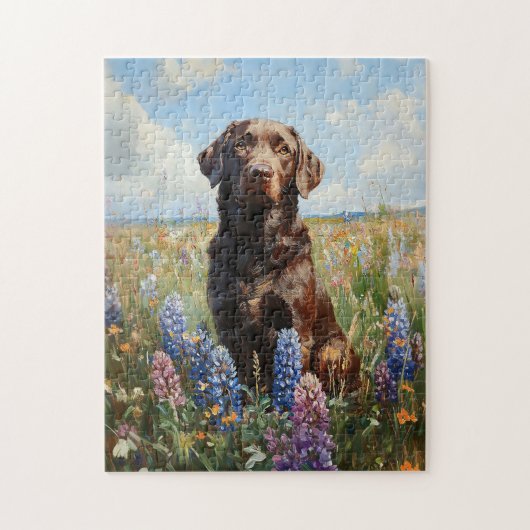 Schokolade Labrador Lupine Blume Puzzle (Vertikal)