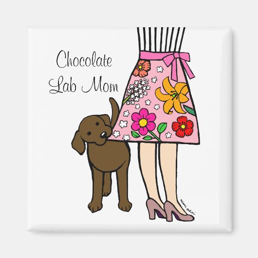 Schokolade Labrador & Mama Cartoon Magnet (Vorne)