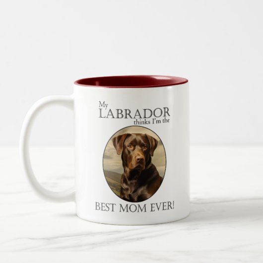 Schokolade Labrador Mama Zweifarbige Tasse (Links)