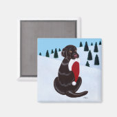 Schokolade Labrador mit Weihnachtsmannmütze Snowfl Magnet (Vorderseite/Rückseite)