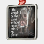 Schokolade-Labrador-Nase Nah-Up-Foto Silbernes Ornament (Links)