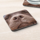 Schokolade-Labrador-Nasennähe Getränkeuntersetzer (Linke Seite)