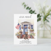 Schokolade Labrador Patriotic Custom Dog Moving Ankündigungspostkarte (Stehend Vorderseite)