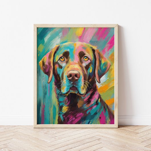 Schokolade Labrador Portrait Farbenfrohe Abstrakte Poster