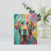 Schokolade Labrador Portrait Farbenfrohe Abstrakte Postkarte (Stehend Vorderseite)